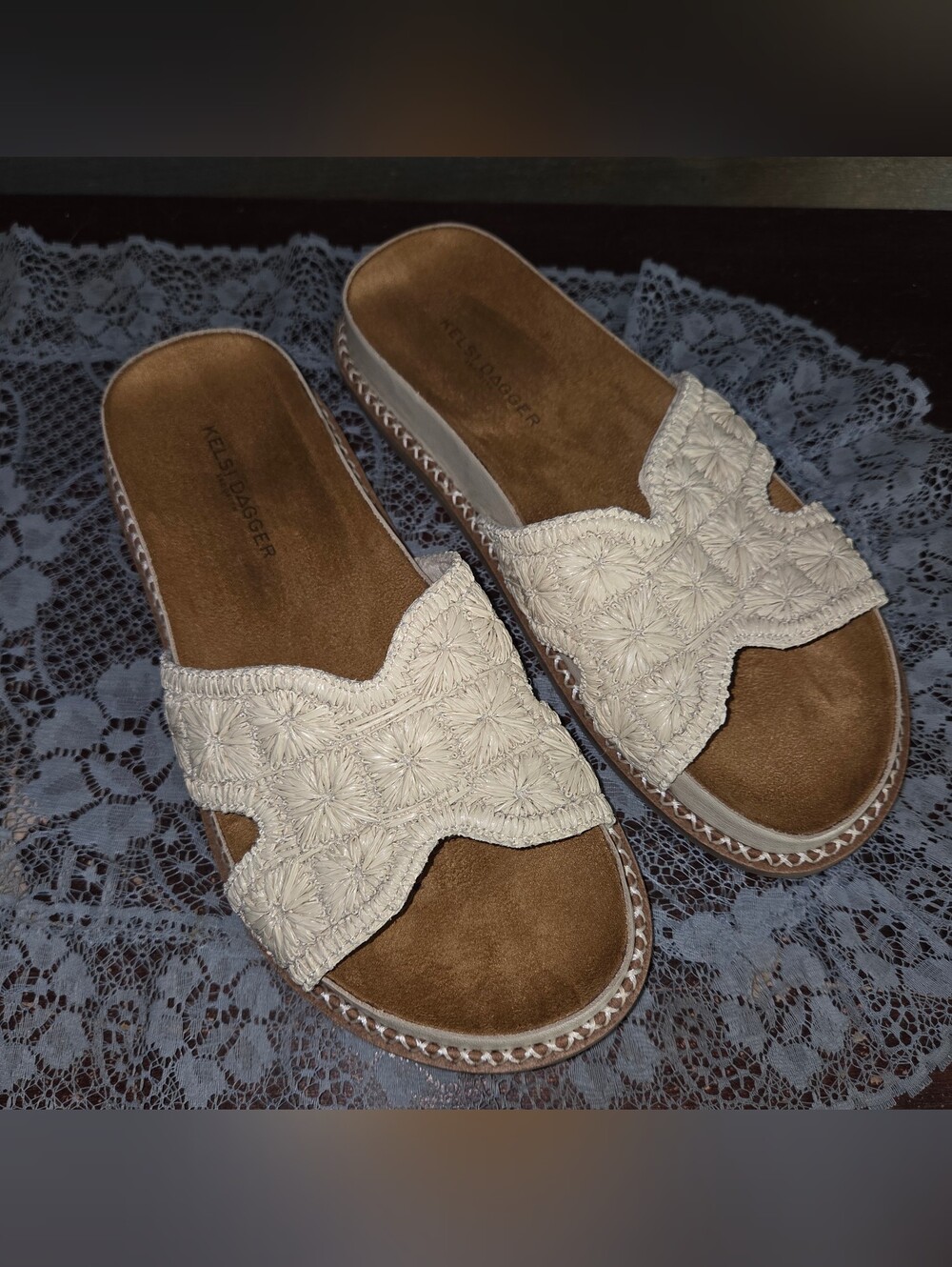 Kelsi Dagger by Anthropologie US 7.5 Shay Salt Raffia Slide Sandal Beach